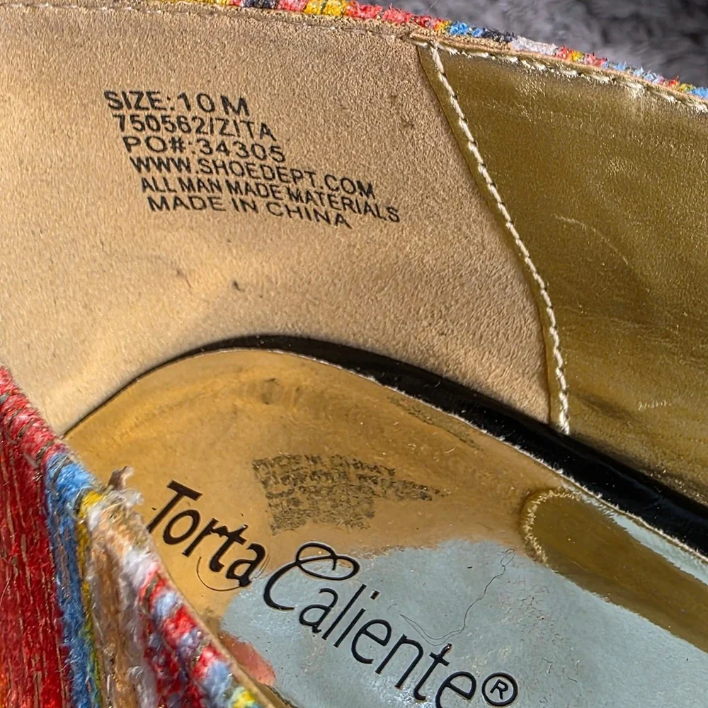 Torta‎ Caliente Pumps Gold Orange Teal Striped Pointed Toe Heels Womens 10M NEW